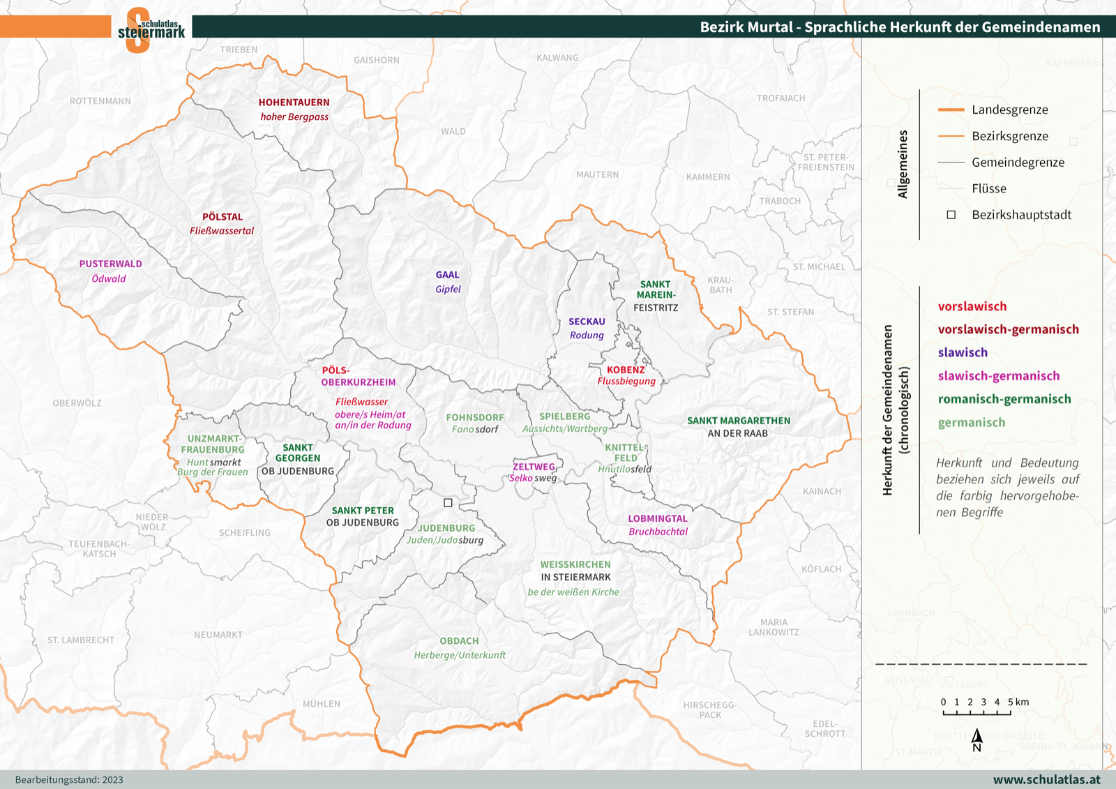 Murtal - Sprachliche Herkunft der Gemeindenamen