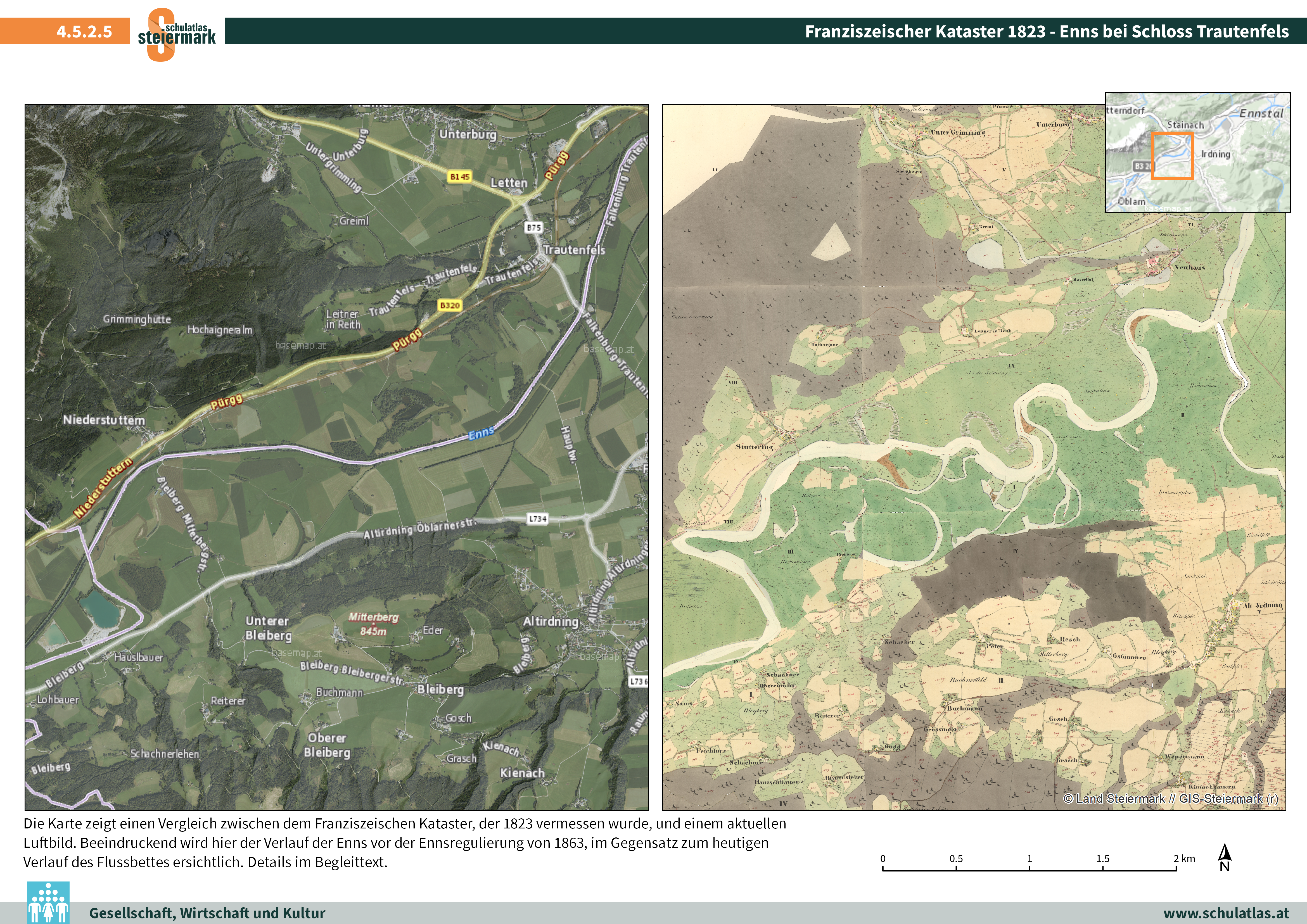 Franziszeischer Kataster 1823 - Enns bei Schloss Trautenfels