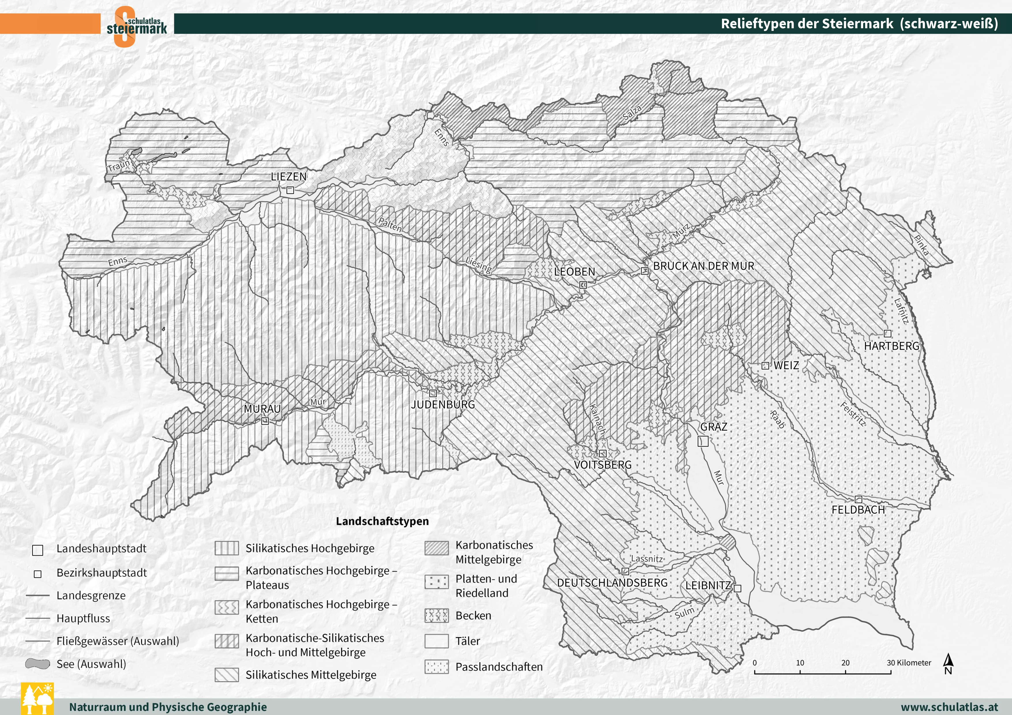 Relieftypen der Steiermark (schwarz-weiß)