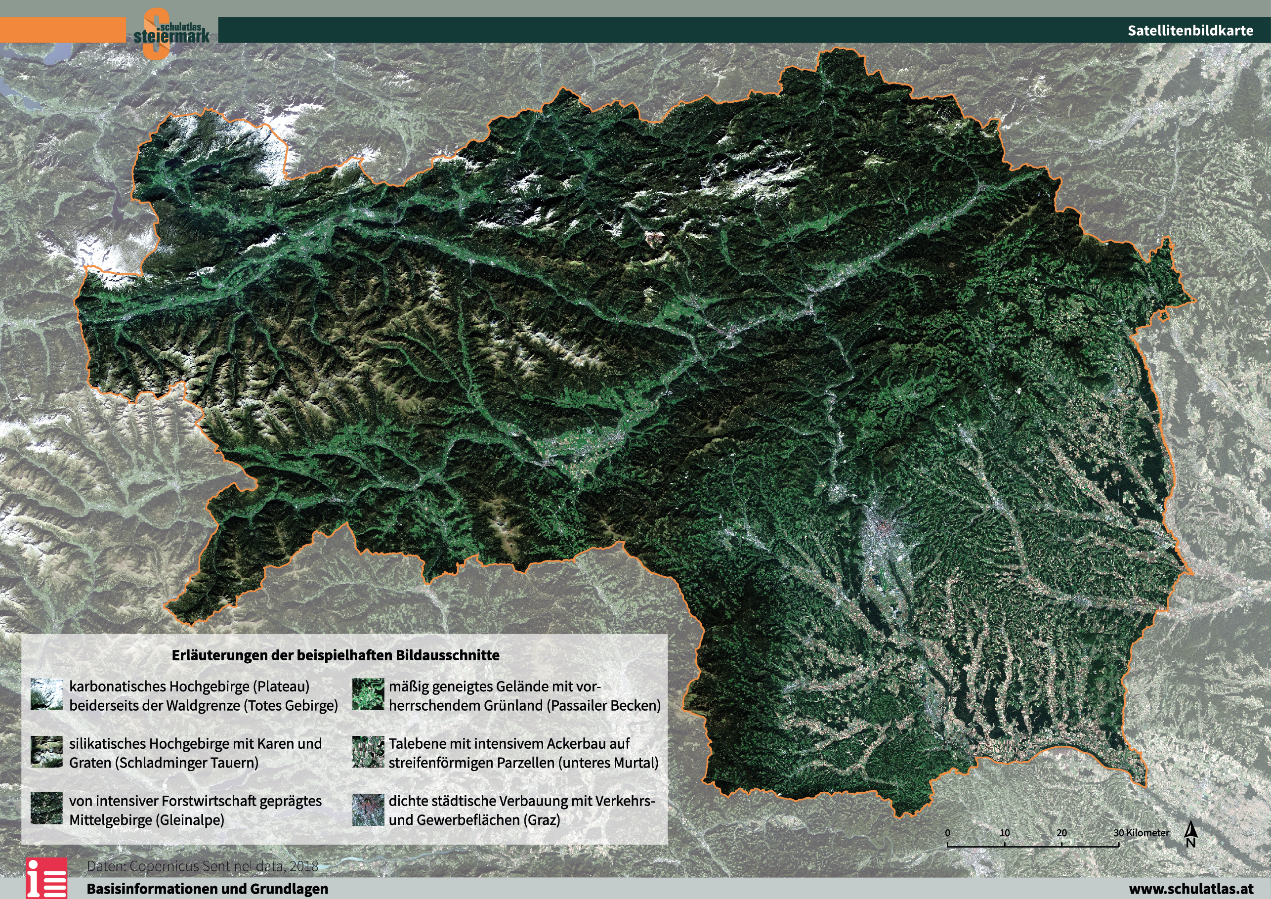 Satellitenbildkarte der Steiermark