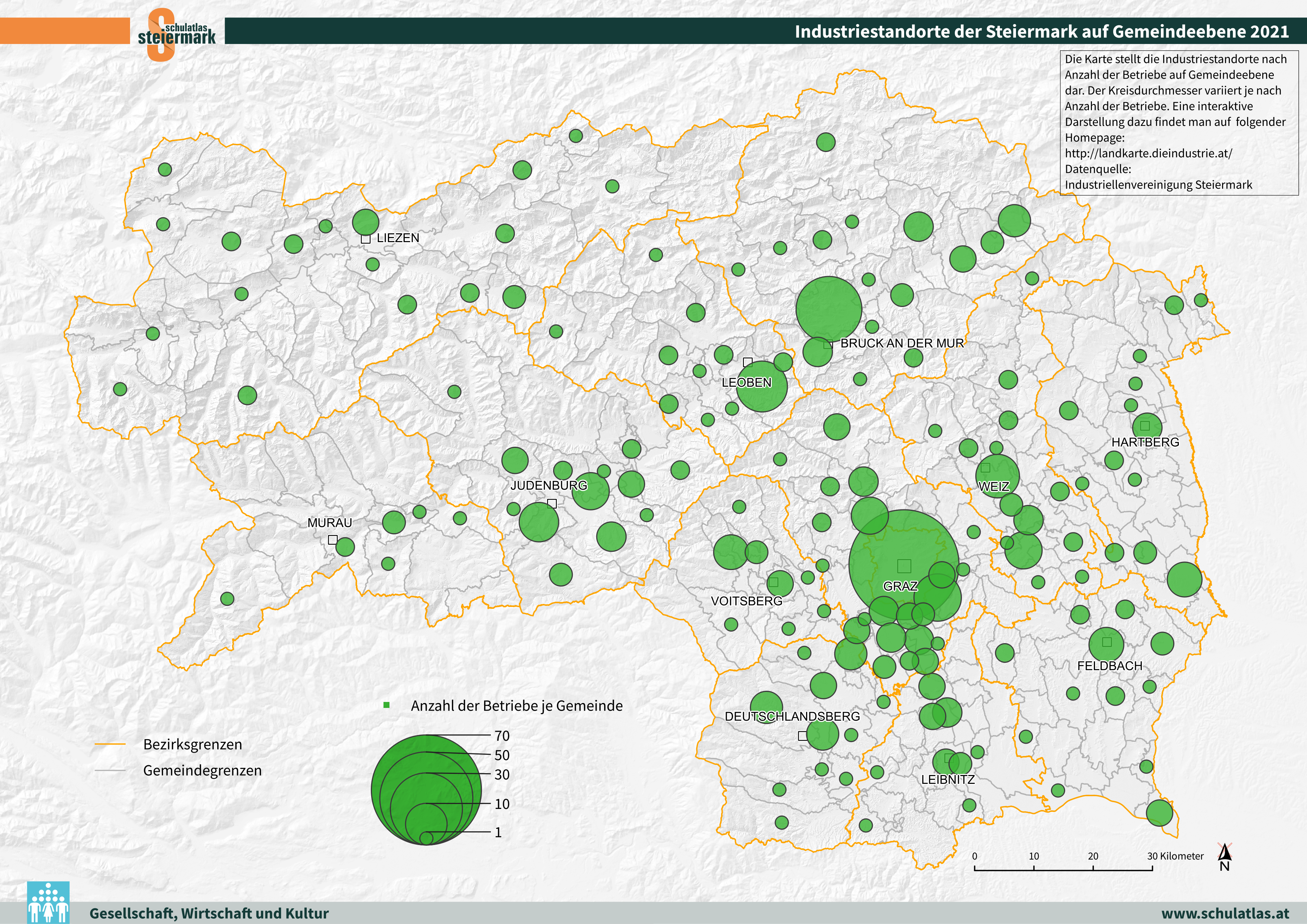 Industriestandorte der Steiermark auf Gemeindeebene 2021